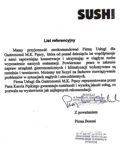 serwis urządzeń gastronomicznych - referencje