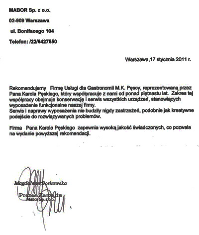 serwis urządzeń gastronomicznych warszawa - referencje